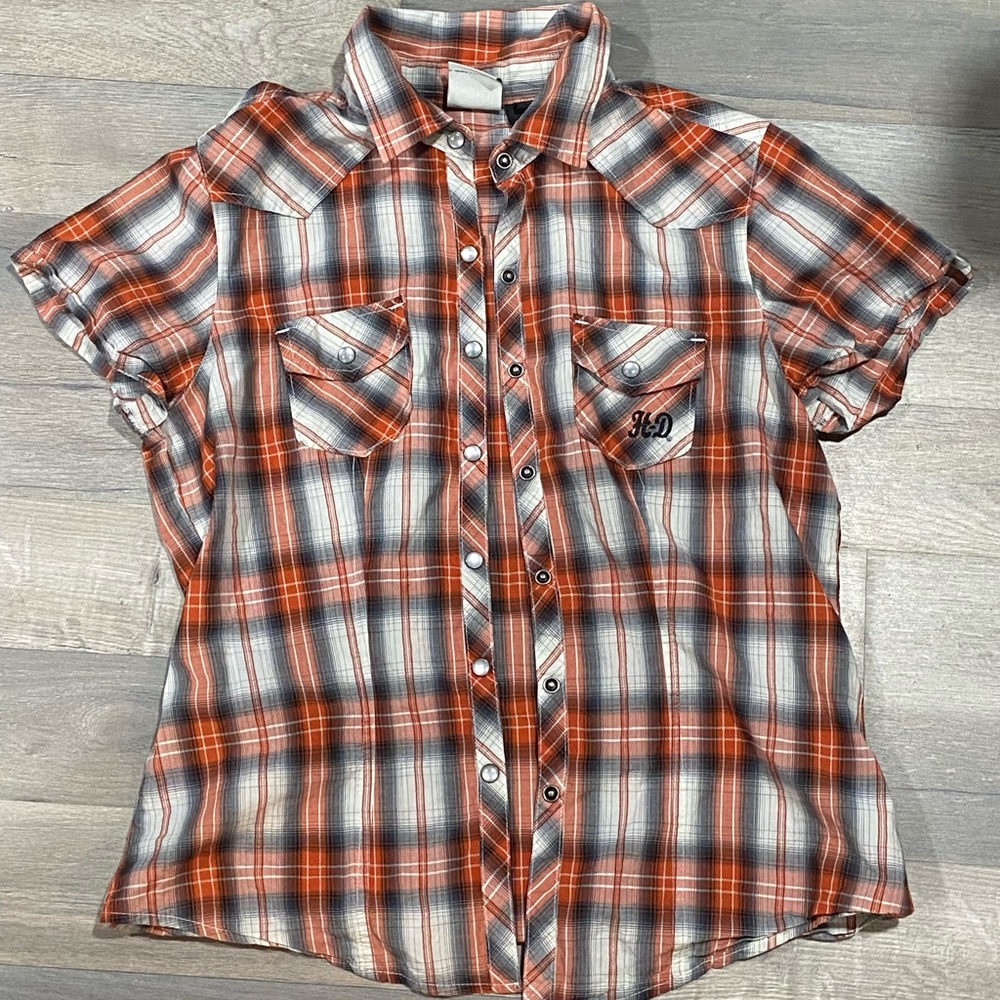 Harley-Davidson Orange and Black Plaid Shirt